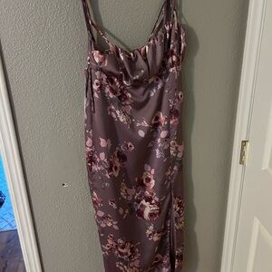 Lulu's Floral Satin Chemise in Mauve and Pink